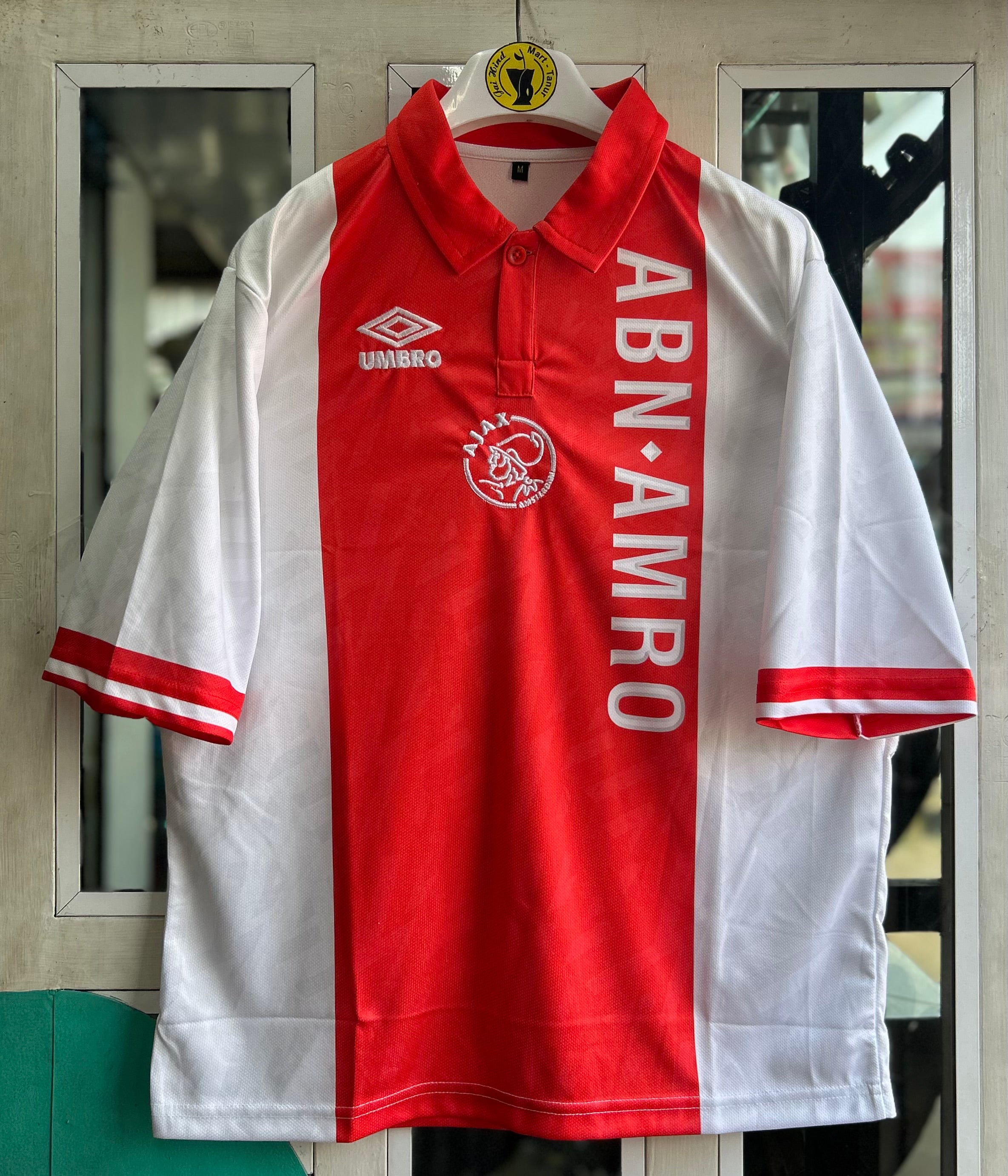 AJAX 1993-94 HOME JERSEY, FIVE SLEEVE  POLO  EMBROIDERY