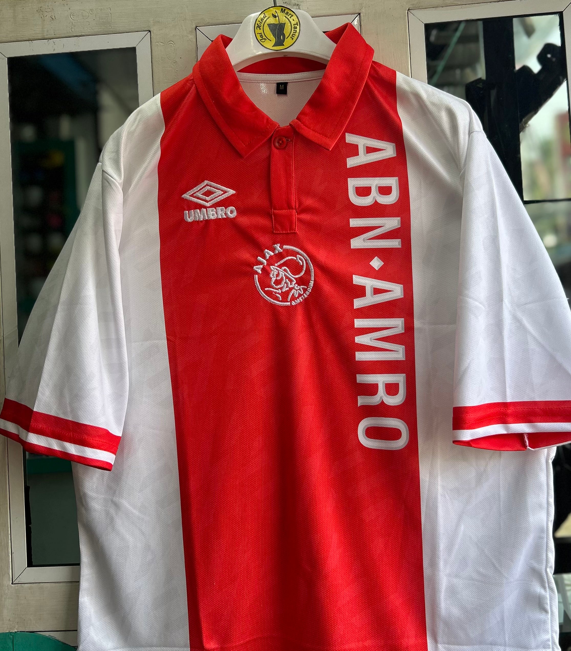 AJAX 1993-94 HOME JERSEY, FIVE SLEEVE POLO EMBROIDERY