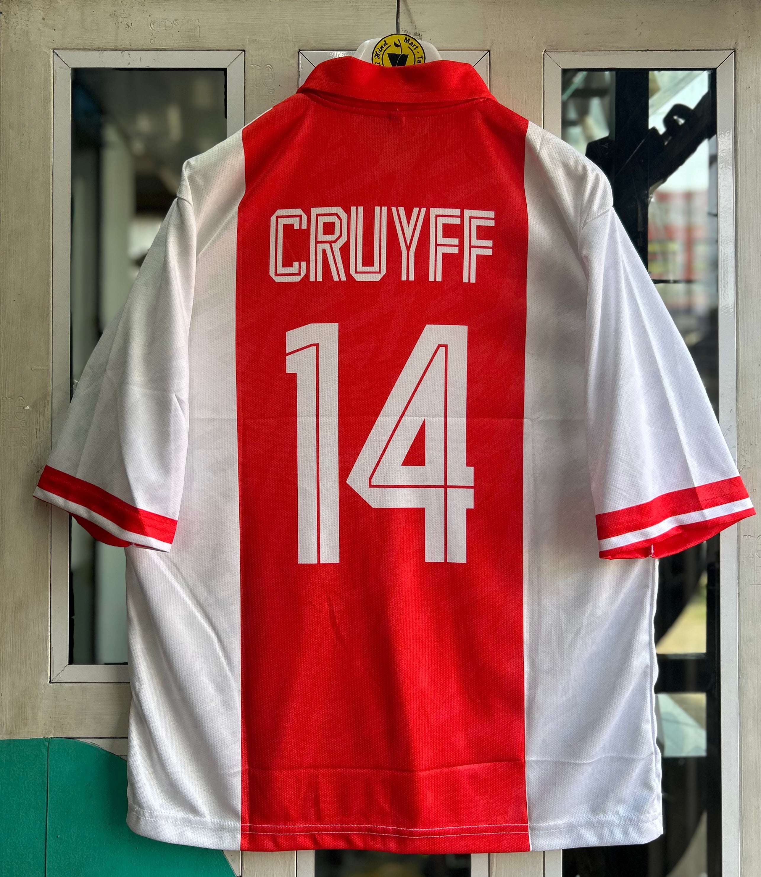 AJAX 1993-94 HOME JERSEY, FIVE SLEEVE POLO EMBROIDERY