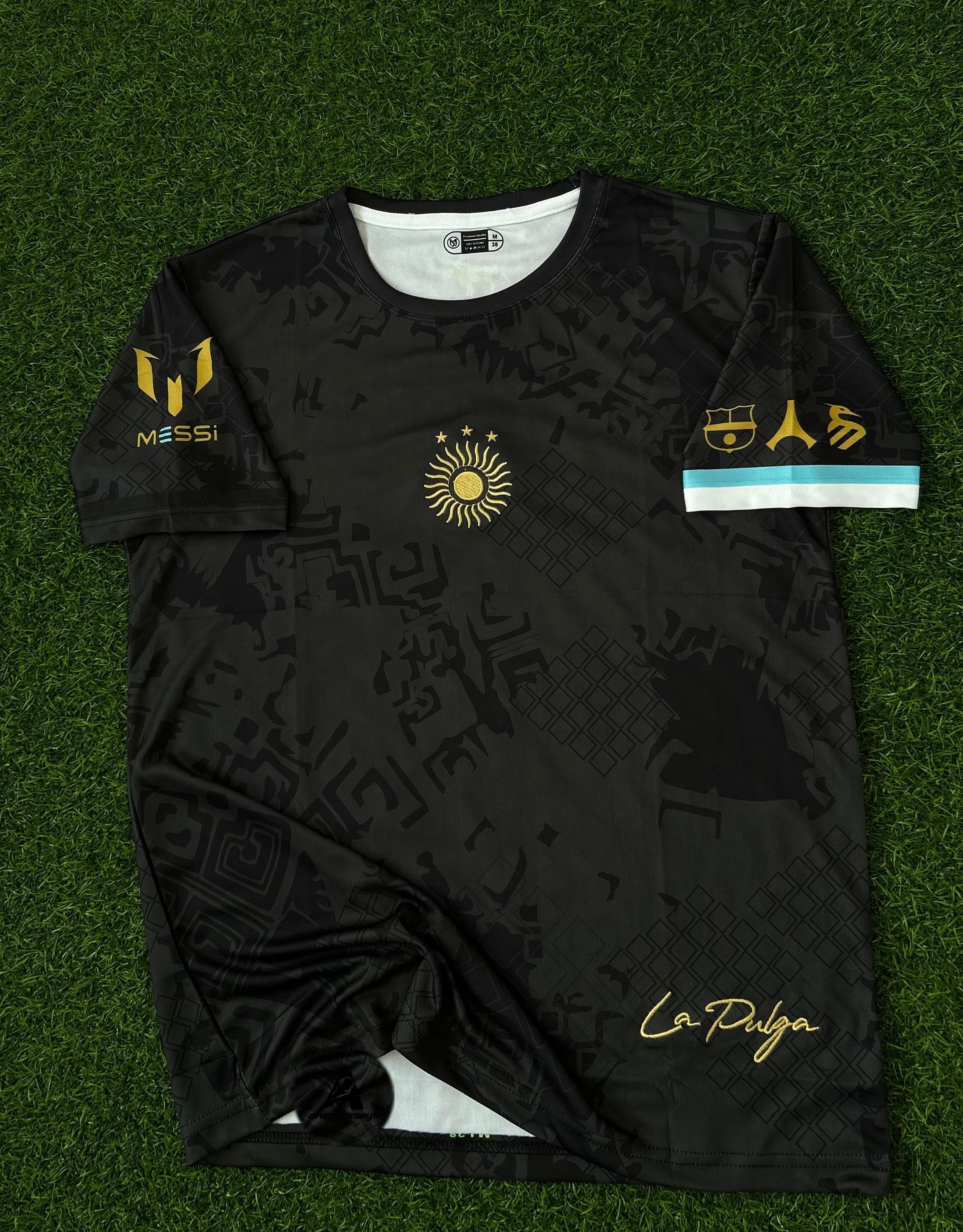 ARGENTINA GOAT LA PULGA SPECIAL EDITION BLACK JERSEY MESSI HALFSLEEVE EMBROILEDERY