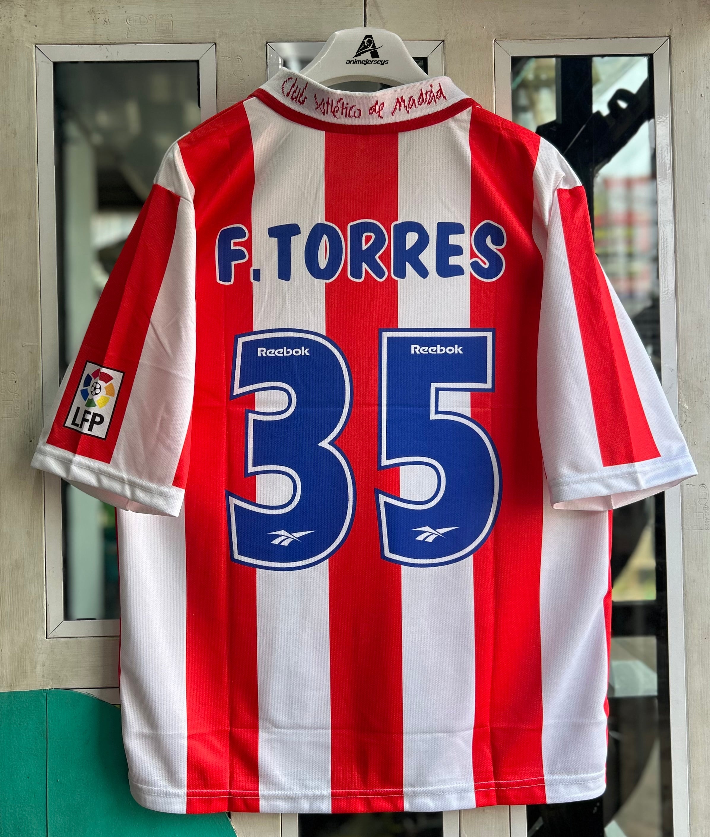 ATLETICO MADRID 2001-02 HOME JERSEY, FIVE SLEEVE  POLO  EMBROIDERY