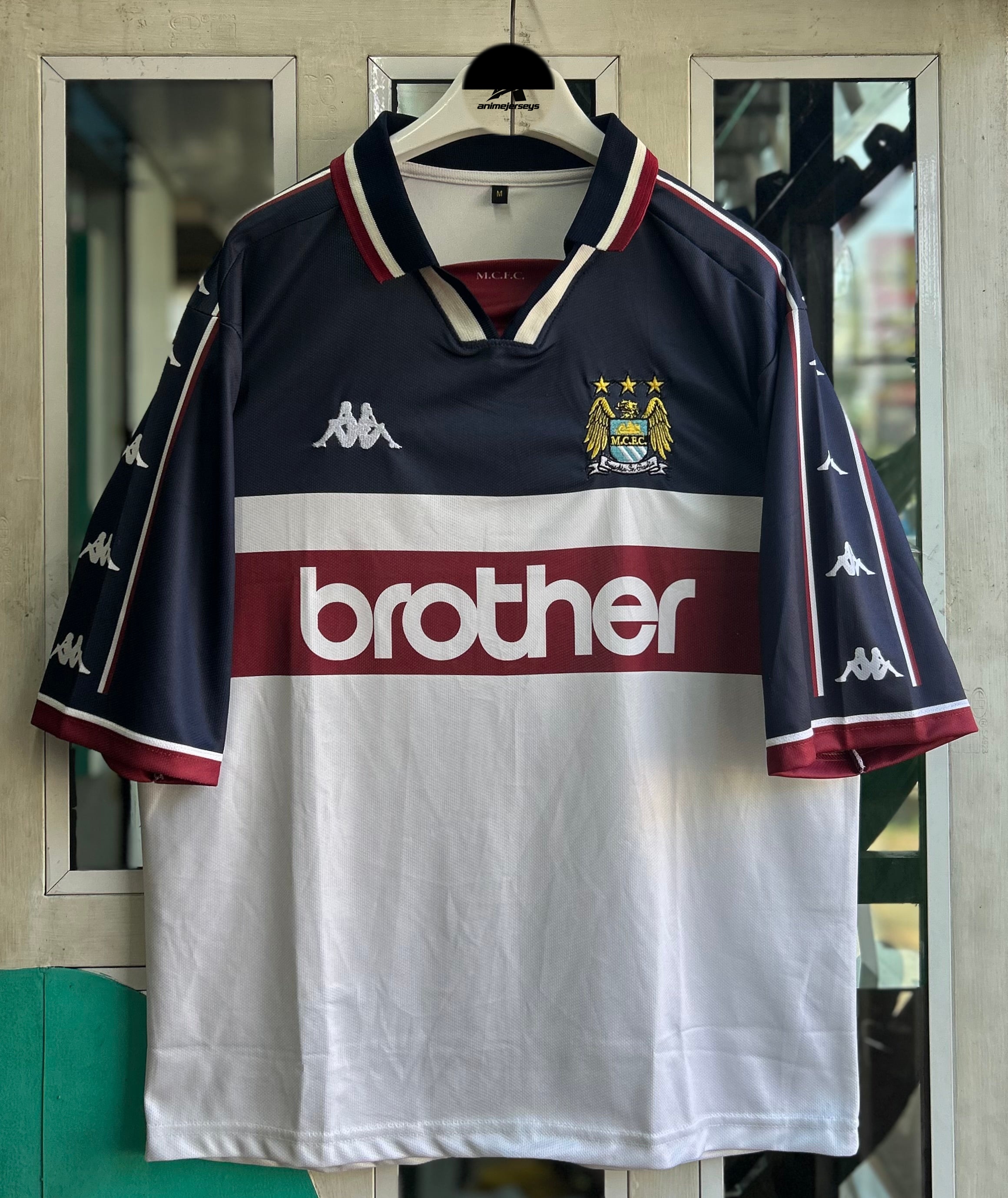 MAN CITY 1997-98 AWAY JERSEY, FIVE SLEEVE POLO EMBROIDERY