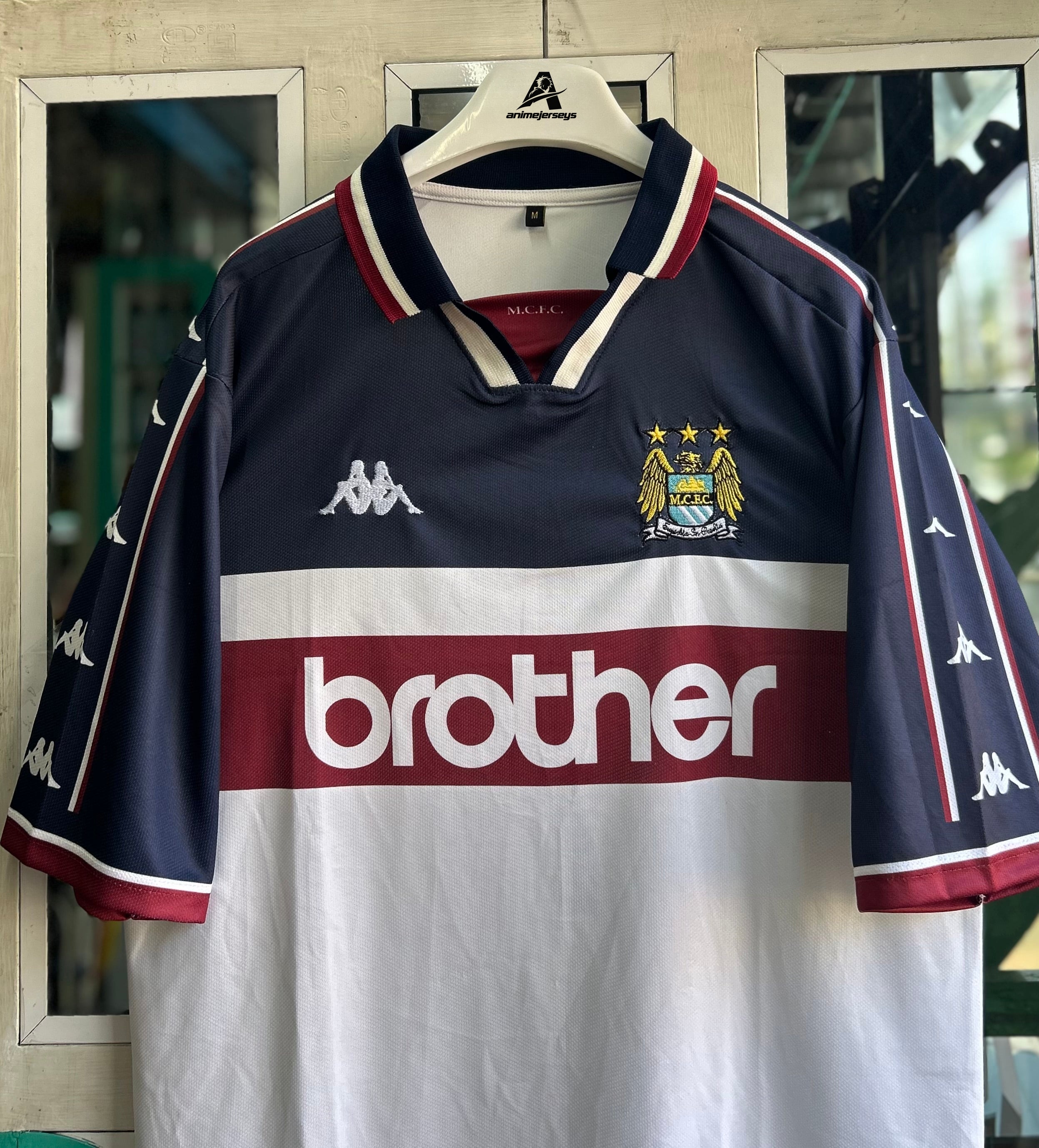 MAN CITY 1997-98 AWAY JERSEY, FIVE SLEEVE POLO EMBROIDERY