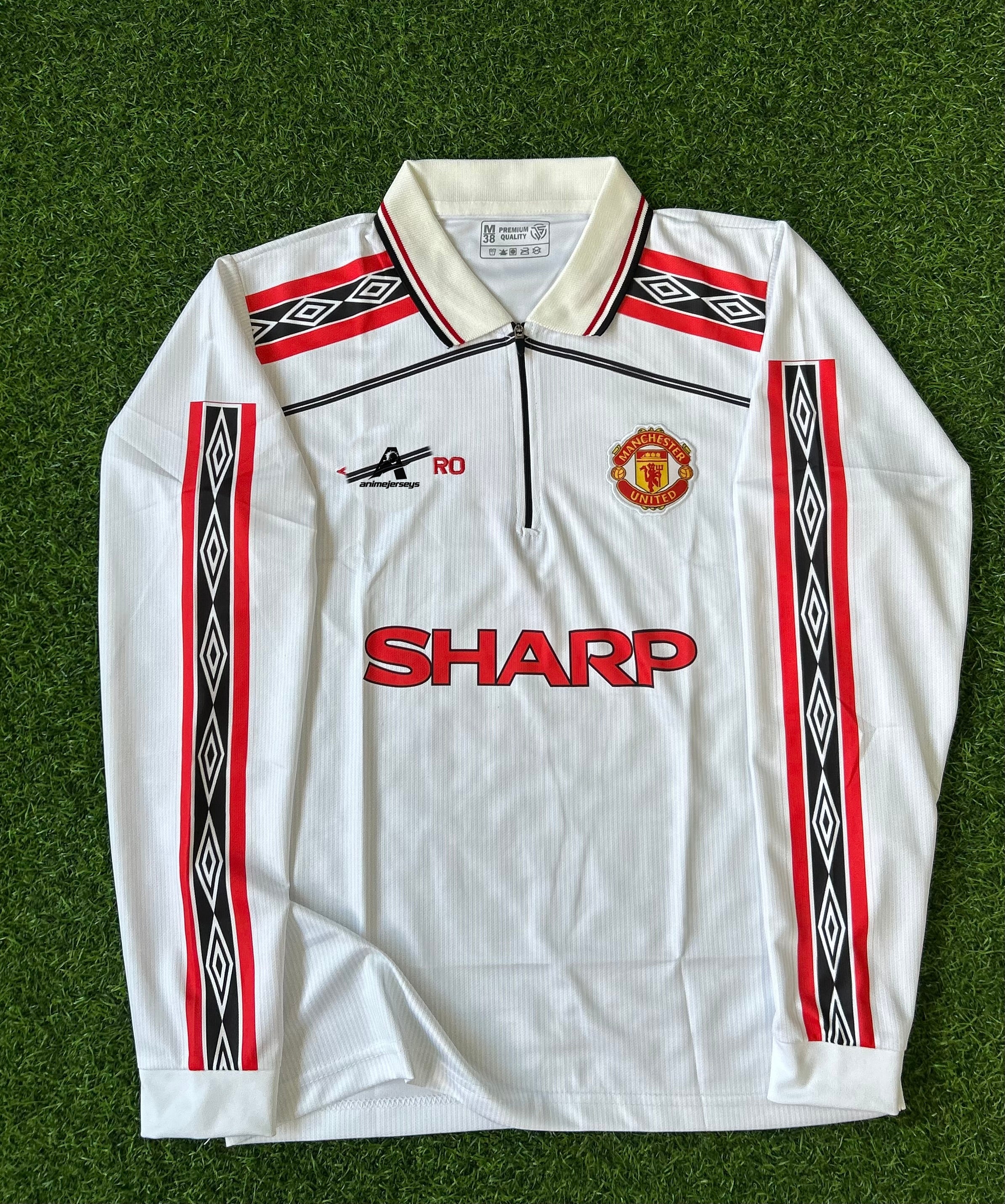 MAN UNITED 1998-99 WHITE JERSEY, FULL SLEEVE POLO EMBROIDERY