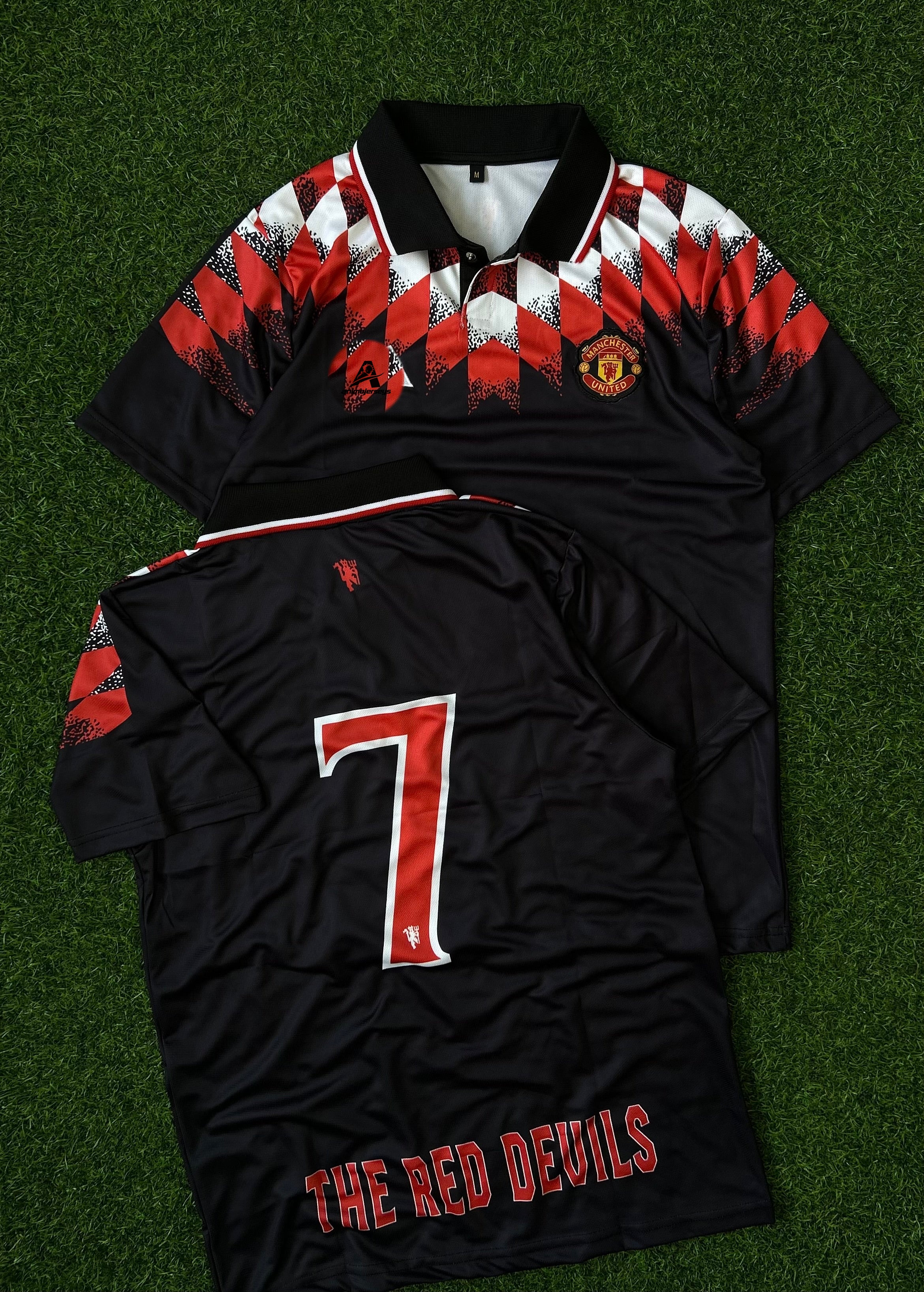 MAN UNITED STADIUM JERSEY BLACK, HALF SLEEVE POLO EMBROIDERY