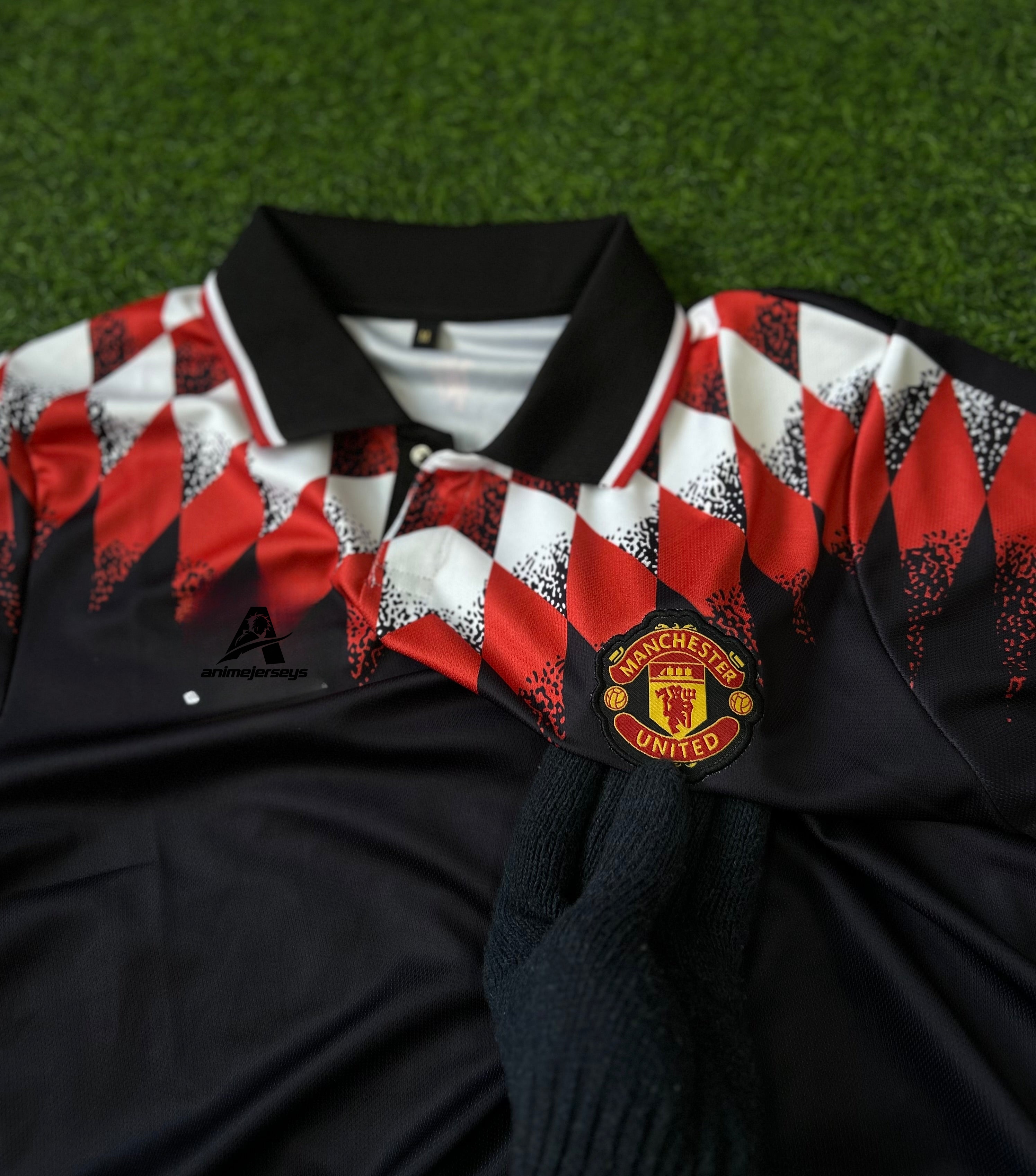 MAN UNITED STADIUM JERSEY BLACK, HALF SLEEVE POLO EMBROIDERY