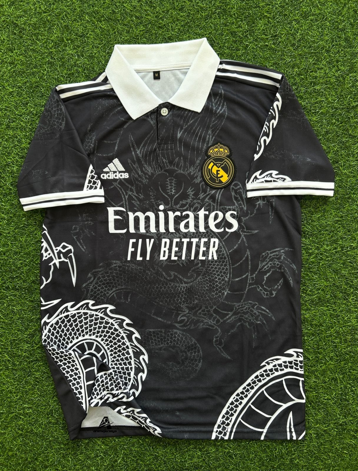 REAL MADRID DRAGON SPECIAL KIT,(BLACK) HALFSLEEVE POLO EMBROIDERY