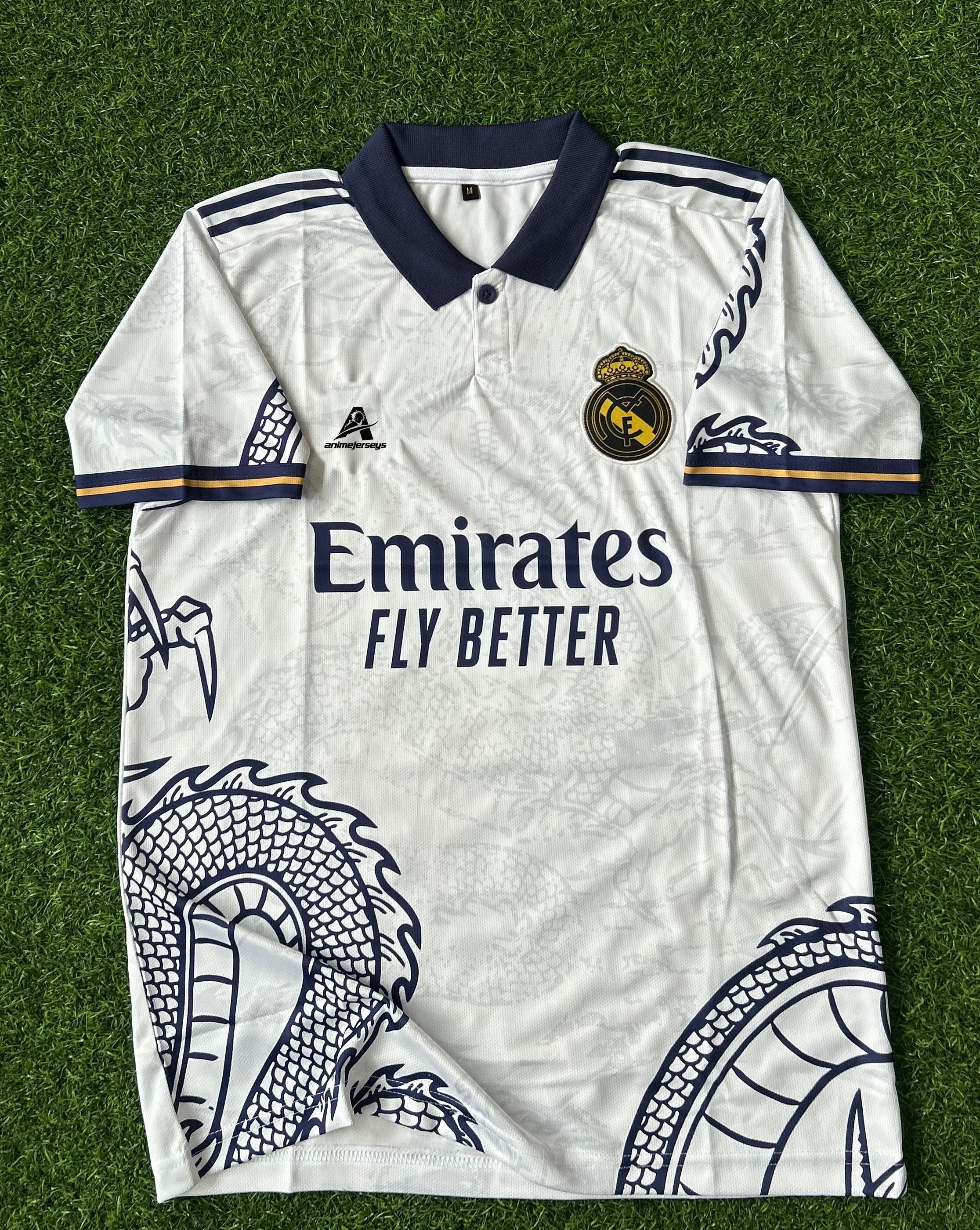REAL MADRID SPECIAL EDITION DRAGON WHITE JERSEY, HALF SLEEVE  POLO EMBROIDERY